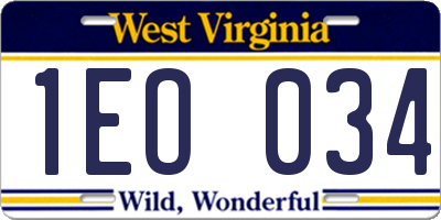 WV license plate 1EO034