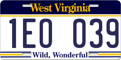 WV license plate 1EO039
