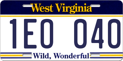 WV license plate 1EO040