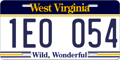 WV license plate 1EO054
