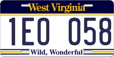 WV license plate 1EO058