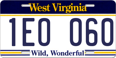 WV license plate 1EO060
