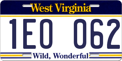 WV license plate 1EO062