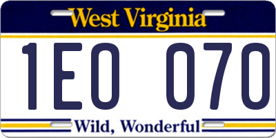 WV license plate 1EO070