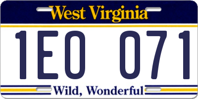 WV license plate 1EO071