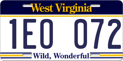 WV license plate 1EO072