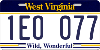 WV license plate 1EO077