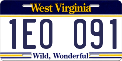 WV license plate 1EO091
