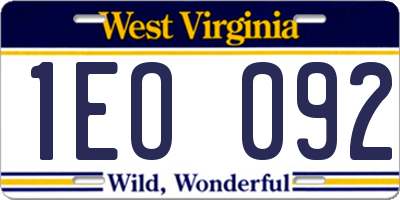 WV license plate 1EO092