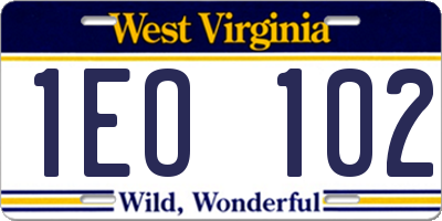WV license plate 1EO102