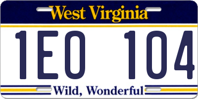 WV license plate 1EO104