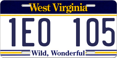 WV license plate 1EO105