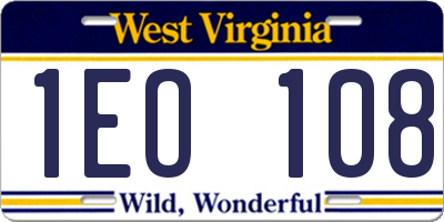 WV license plate 1EO108