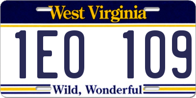 WV license plate 1EO109