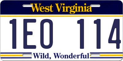 WV license plate 1EO114