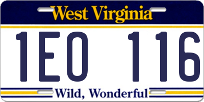 WV license plate 1EO116