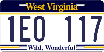 WV license plate 1EO117