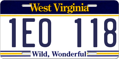 WV license plate 1EO118