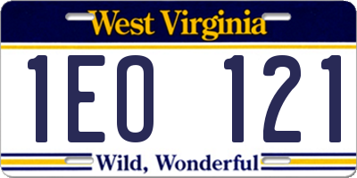 WV license plate 1EO121