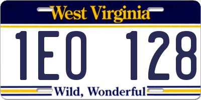 WV license plate 1EO128