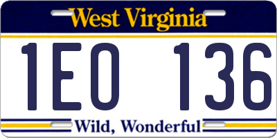 WV license plate 1EO136