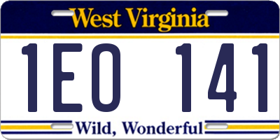 WV license plate 1EO141