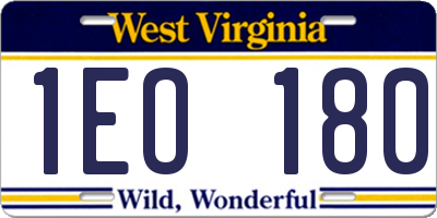 WV license plate 1EO180