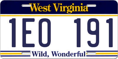 WV license plate 1EO191