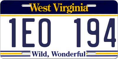 WV license plate 1EO194