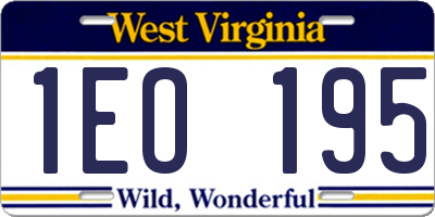 WV license plate 1EO195