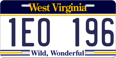 WV license plate 1EO196