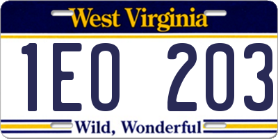 WV license plate 1EO203