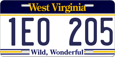 WV license plate 1EO205