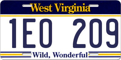 WV license plate 1EO209