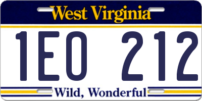 WV license plate 1EO212