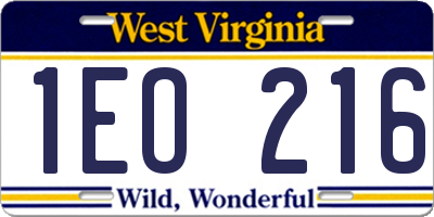 WV license plate 1EO216