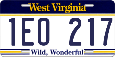WV license plate 1EO217