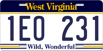 WV license plate 1EO231