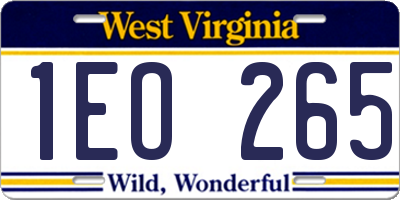 WV license plate 1EO265