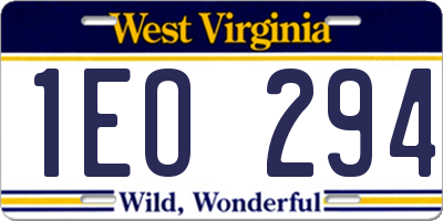 WV license plate 1EO294