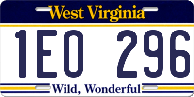 WV license plate 1EO296