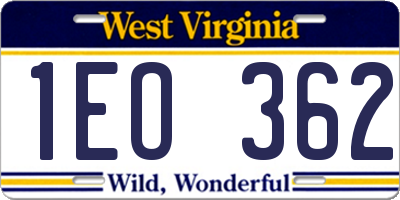 WV license plate 1EO362