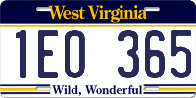 WV license plate 1EO365