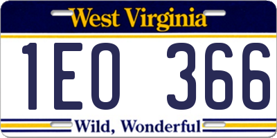WV license plate 1EO366