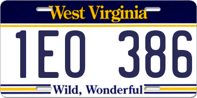 WV license plate 1EO386