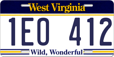 WV license plate 1EO412