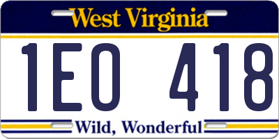 WV license plate 1EO418