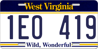WV license plate 1EO419