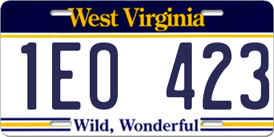 WV license plate 1EO423