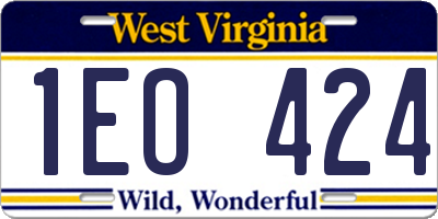 WV license plate 1EO424